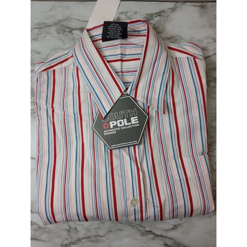 NWT Southpole Striped Button Up Long Sleeve 100% Cotton Dress Shirt Size Large